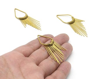 6 st mässingsfransade berlocker - Rå mässingshamrade fransade berlocker - Örhängesdetaljer - Smyckestillbehör - 63x17,66 x 3,85 mm - PP1398