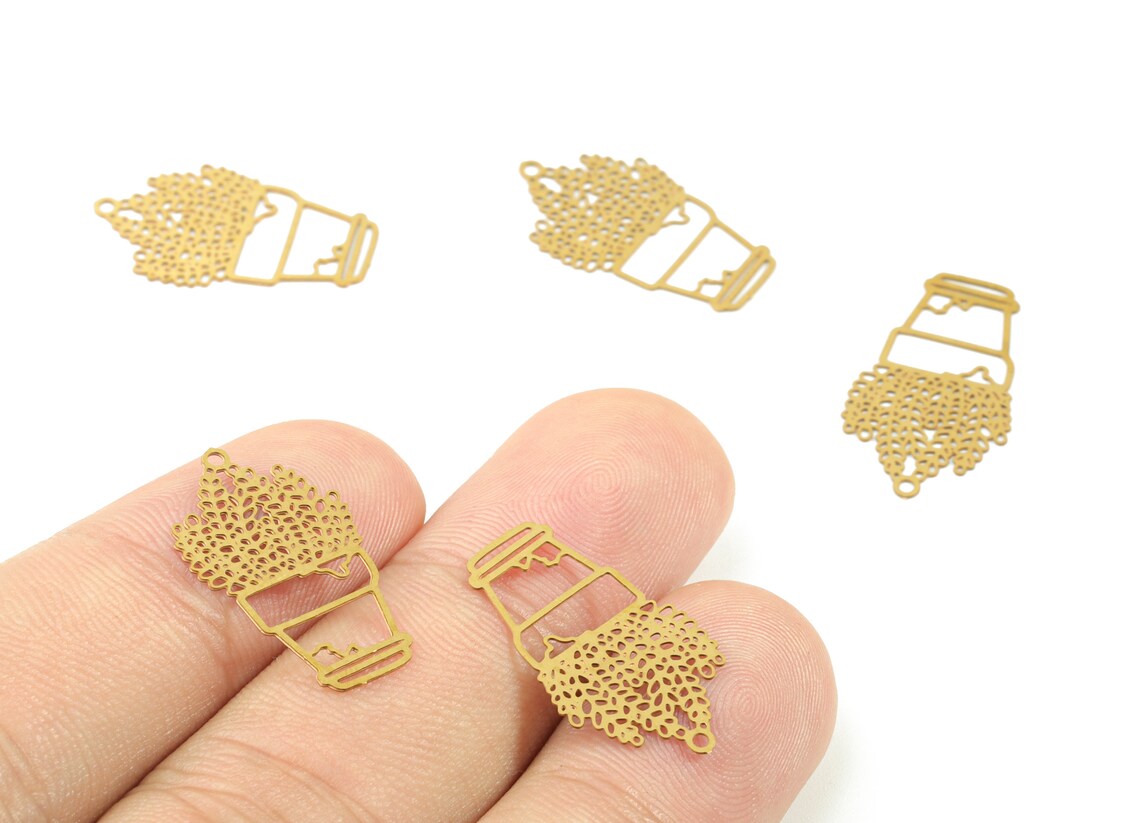 Brass Vase Flower Earring Charms Raw Brass Flower Vase Etsy