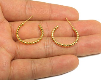Brass Beaded Hoop Earring - Gold Open Hoop Earring Post - Luxury Hoop Earring - Modern Jewelry - 18K Real Gold Plated - 23x20x2mm - RGP9188