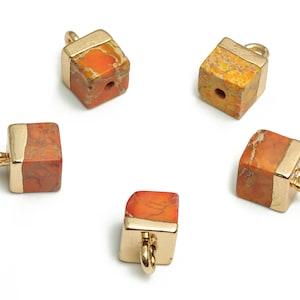 Imperial Pine Earring Charms - Iron Square Pendant - Natural Stone - Gold Tone Plated Alloy – Jewelry Supplies - 9.74x6.55x6.55mm – NS1412