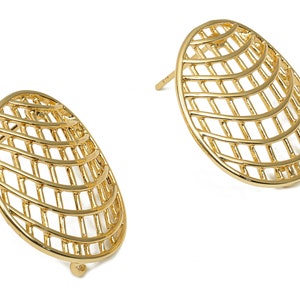 Brass Round mesh Earring - Net Shell Post Earrings - Gold Circle Stud earrings - 18K Real Gold Plated Brass - 23.72x21.46x2.13mm - RGP4669