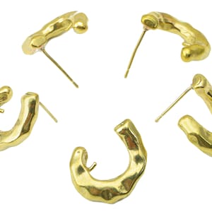 Brass Horseshoe Earring - Raw Brass Open Hoop Earring Stud - Thick Hoop Stud For Pearl - Jewelry Supplies - 19.11x15.65x3.31mm-PP8419