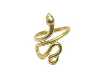 Brass Artistic Snake Ring - Raw Brass Coiled Snake Fashion Ring - Vintage Snake Ring - Symbolic Snake Endless Ring - 24x18x18.2mm - PP11024