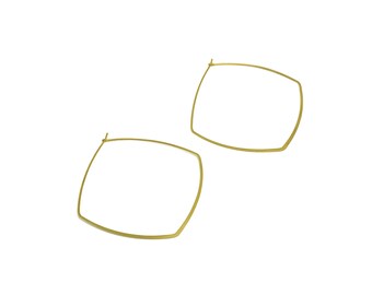 50mm Brass Square Wire Hoop Earring - Raw Brass Hammered Geometry Wire Earring - Brass Hammered Ear Wire Hoop - 52x50x0.6mm - PP10372-50