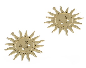 Brass Sun Shape Pendant Charm - Raw Brass Sun Earring Charms - Panda Face Charm - Jewelry Making Supplies - 23.95x23.55x0.71mm - PP4170