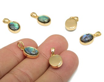 Brass Oval Pendants - Synthetic Abalone Shell Pendant - 18K Real Gold Plated Brass - For Necklace - 18.6x9.59x4.84mm - RGP4608