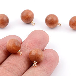 Colgantes de bola de madera - Colgante de bola de madera - Pendientes con colgante de bola de madera natural - Cuentas de madera con aleación - 14,88 x 11,79 mm - BB1073 imagen 1