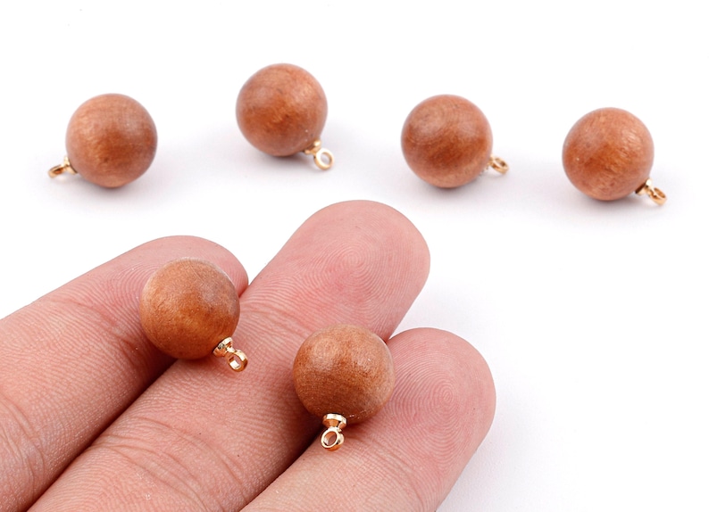 Colgantes de bola de madera - Colgante de bola de madera - Pendientes con colgante de bola de madera natural - Cuentas de madera con aleación - 14,88 x 11,79 mm - BB1073 imagen 1