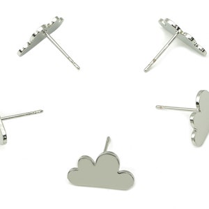 Steel Cloud Earring Posts - Cloud Earring Stud - 316 Surgical Stainless Steel Stud - White Gold Tone Plated - 15x8.9x0.9mm - SS1378