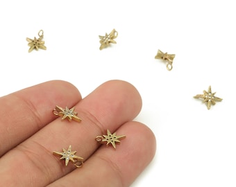 Rohe Messing Starburst Charms - Zierliche Stern Charm - Sternförmige Anhänger aus Messing mit Zirkon - Schmuckherstellung - 9.49x10 x1.54 mm - PP4493