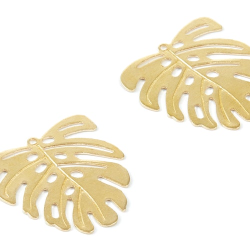 Brass Monstera Earring Charms Brass Leaf Earring Pendant Etsy