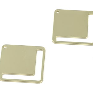 Personalized stamping blank - Gold Square Earring Connector - Gold Tone Plated Brass Square Charms  - 22x22 x0.9mm - PPM3071G