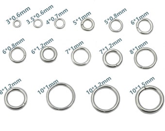 500pcs Closed Jump Rings - 304 Stainless Steel Circle - Not Soldered Steel Round Wire 3*0.6  3.5*0.6  4*0.7  5*0.8 ...10*1  10*1.2  10*1.5mm