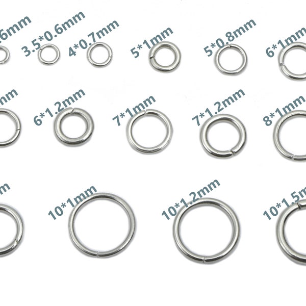 Closed Jump Rings - 304 Stainless Steel Circle - Not Soldered Steel Round Wire 3*0.6  3.5*0.6  4*0.7  5*0.8  5*1 ...10*1  10*1.2  10*1.5mm