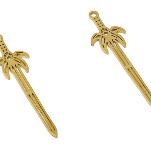 Brass Sword Earring Charm - Raw Brass Sword Cutout Pendant With Loop - Palm Tree Sword - Sword Charm - 39.45x11.2x0.88mm - PPA4903