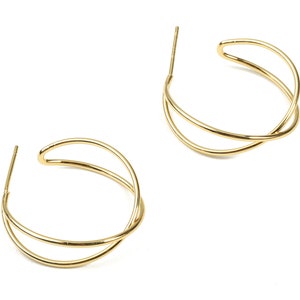 Brass C Wire Earring Stud - Brass C White Earring Post - 18K Real Gold Plated Brass - Jewelry Supplies - 21.94x6.59x1.18mm - RGP2326