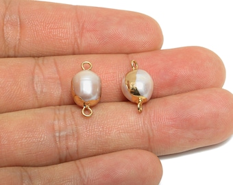 Round Pearl Bracelet Connector - Natural Mop Pearl Charm - Irregular Pearl Handmade Jewelry -KC Gold Tone Plated -17.45x8.62x8.13mm -RGP9577
