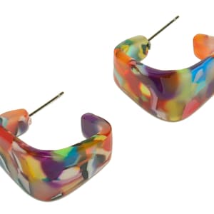 Acetate Hoop Earrings Stud - Acetate Wide Rainbow Earring Earring - Square Earring Post - Color Code:21- 26x21x2.8mm - AC2306-A21