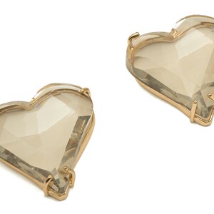 Faceted Glass Heart Earring Charm - Brass Glass Heart Pendant Charm - Gold Tone Plated Brass Framed- Modern Jewelry-26.15x25.8x7.1mm-GS1150B