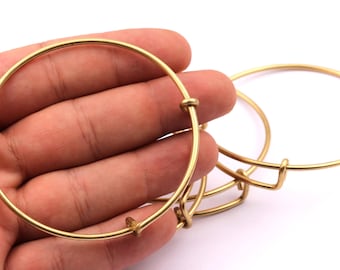 Raw Brass Adjustable Charm Bangle Bracelet Expandable Wire Jewelry Supplies (64x1.65mm) PP1001
