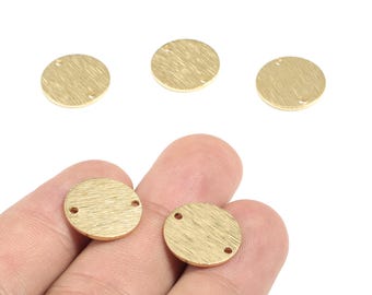 Brass Coin Connector - Raw Brass Mini Round Earring Connector - Textured Brass Circle  - Jewelry Supplies - 15.03x15.03x0.99mm - PP3425
