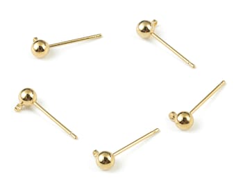 4mm Ball Stud Earring With Loop - Ball Pad Studs - 316 Stainless Steel Stud - 18K Real Gold Plated Brass Stud - 5.79x3.87mm - RGP1235