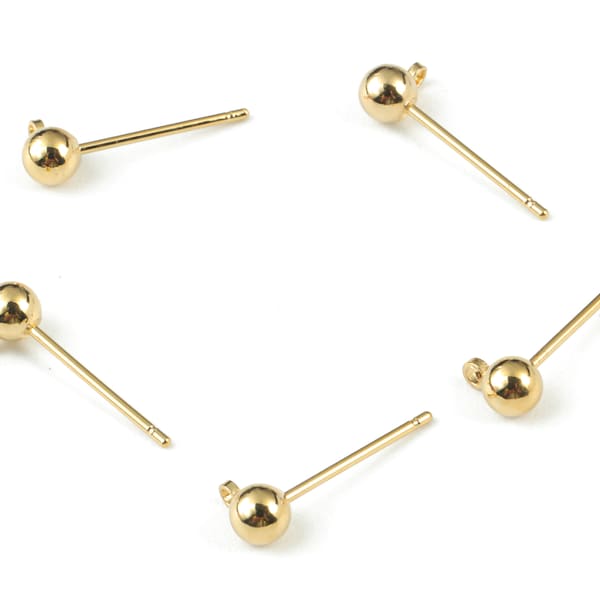 4mm Ball Stud Earring With Loop - Ball Pad Studs - 316 Stainless Steel Stud - 18K Real Gold Plated Brass Stud - 5.79x3.87mm - RGP1235
