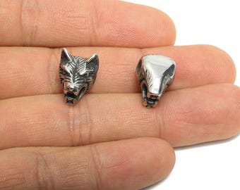 Stainless Steel Wolf Bead - Wolf Spacer Bead for Bracelet - 304 Stainless Steel - Animal Spacer Bead - Steel Finding - 14x10x11.7mm - SS1581