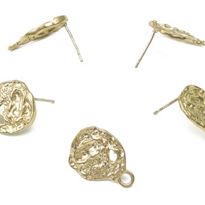 Brass Hammered Earring Stud - Raw Brass Irregular Earring Post - Imitation Silver Stud - Jewelry Supplies - 20.07x14.82x2.2mm - PP7414
