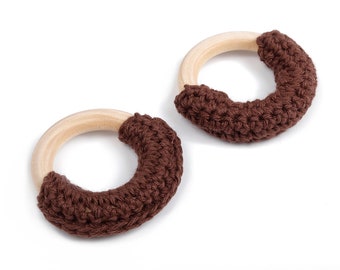 Crochet Circle Earrings - Crochet Earring with Ring Wooden - Knit weaving Earrings - Handmade Circle Earrings - 41.65x41.65x11.02mm - TS1067