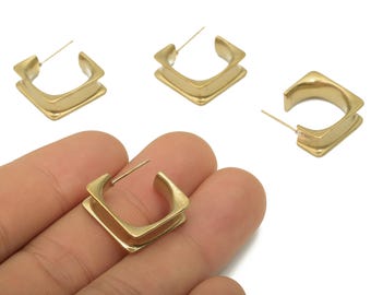 Pendientes de aro cuadrados gruesos de latón - Pendientes minimalistas de latón natural - Pendientes geométricos - Pendientes de plata 925 - 18,1 x 18,02 x 1,4 mm - PP7885