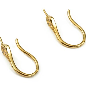 Brass Earring Wires With Zircons - Gold Earring Hooks - 18K Real Gold Plated Brass - Jewellery Making Supplies - 15.97x8.24x1.41mm - RGP3755