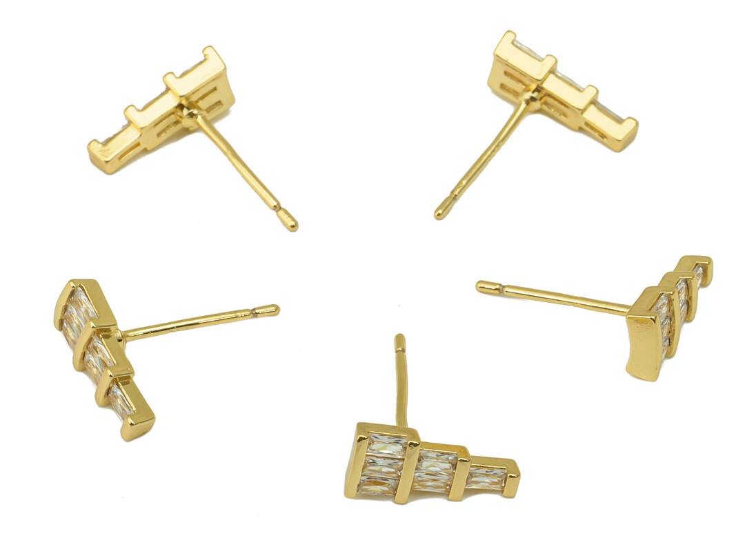 Brass Ladder Earring Stud Brass Emerald CZ Earring Post Etsy