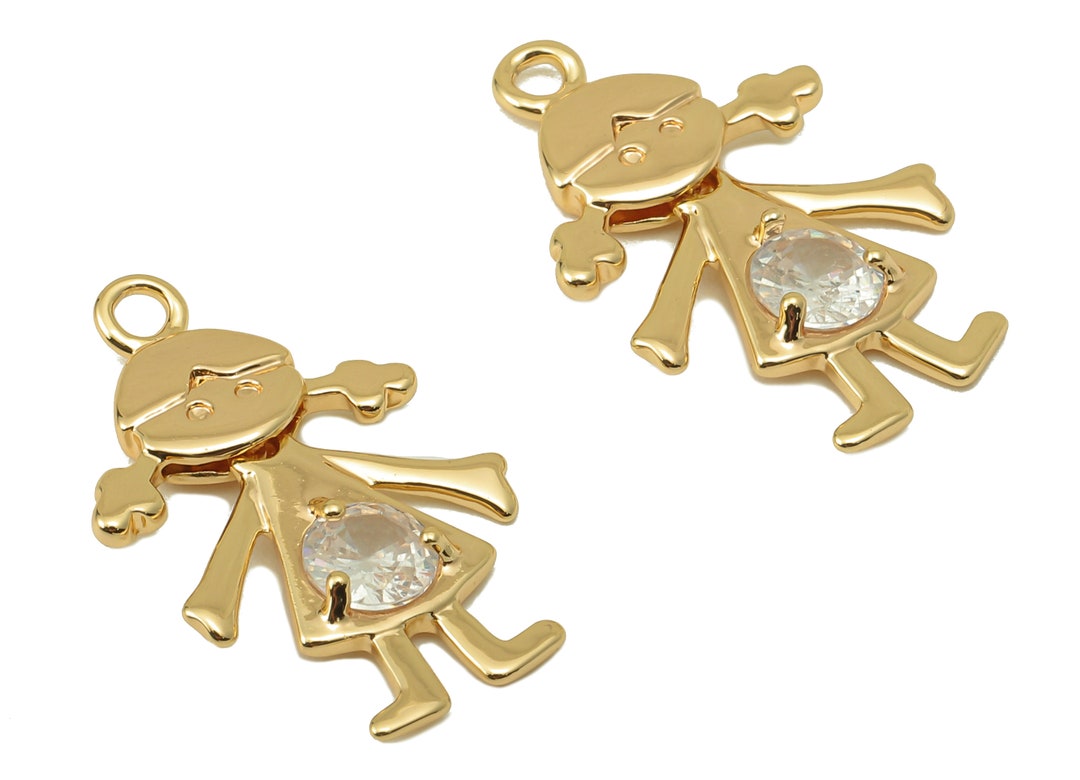 Brass Girl Earring Charm Shake Body Cubic Zirconia CZ Charm Etsy