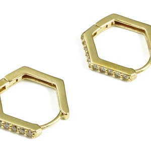 Brass Hexagon Hoop Earring – Raw Brass Hoop Earrings - Geometric Earring with Zircons – Jewelry Supplies - 17.4x15.4x2.33mm - PP4108