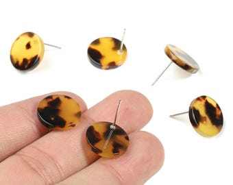 Acetate Mini Round Earring Stud - Circle Earring Post - tortoise shell - Earring Post - Color Code: A02 - 14.7x14.7x2.5mm - AC1812-A02