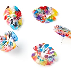 Acetate Monstera Studs - Leaf Earring Post - Acetate Leaf Stud Findings - 1 Hole - Color Code: A21 - 28.65x24.33x2.94mm - AC1334A