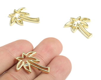 Alloy Coconut Tree Earring Charms - Gold Coconut Tree Pendant - Gold Tone Plated Alloy - Jewelry Supplies - 25.55x22.45x2.88mm - ZZ1748G