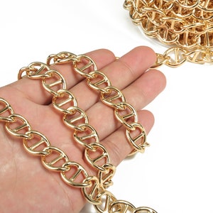 Chaîne de superposition de trombone rectangulaire ovale - Chaîne Rolo ovale soudée en or 18 carats - Grande chaîne gourmette - Pour bracelet 0,74 x 0,56 x 0,12 pouces RGP3026