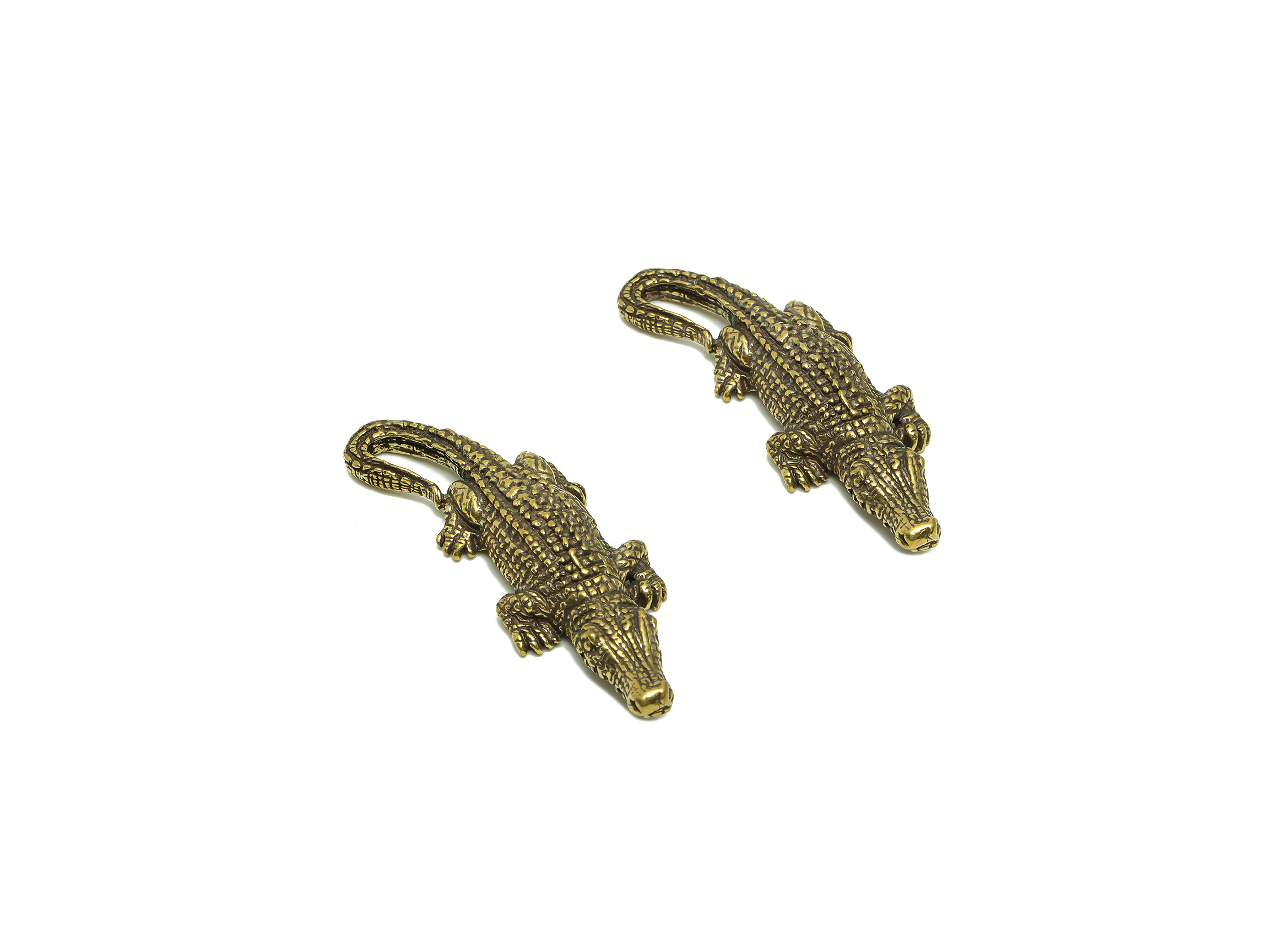 Brass Crocodile Charm - Raw Brass Crocodile Earring Charms - Antique Looking Pendant - Crocodile Figure - Amphibian - 59x20.56x8mm - PP8709