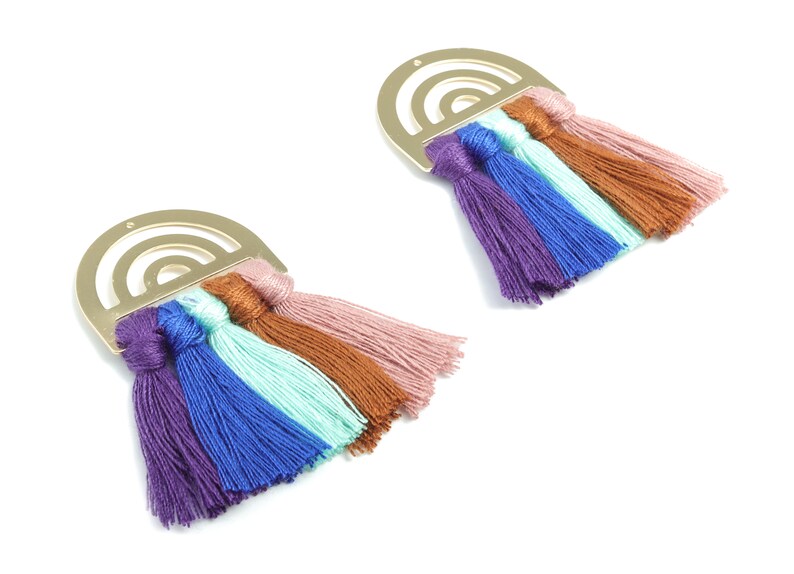 Tassel Earring Charms Cotton Tassels D Gold Brass Earrings Etsy