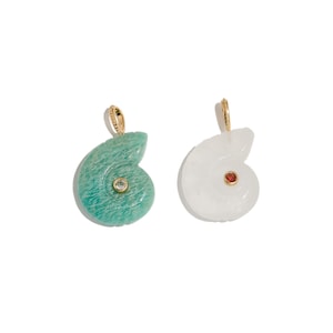 Nautilus Shell Gemstone Pendant - Amazonite Clear Quartz Charm - Carved Crystal Sea Life Jewelry Supply