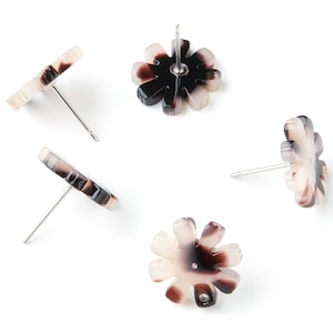 Acetate Acrylic Earring Charms - Blonde Tortoise Shell Studs - 1 Hole - Flower Shaped - Color Code:A06 - 14.48x14.04x2.65mm - AC1335B