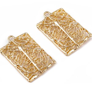 Brass Rectangle Charms - Brass Rectangle Pendant - 18K Real Gold Plated Brass - Necklace Pendant - 21.18x13.3x1.34mm - RGP1141