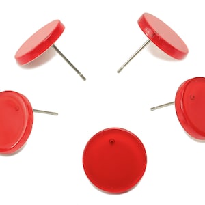 Acrylic Round Stud Earring - Red Circle Earrings Post - 316 Stainless Steel Stud - Color Code: A835 - 14.23x14.22x2.16mm - AC2554-A835