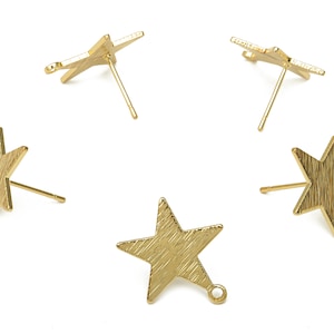 Brass Textured Star Earring Post - Brass Earring Stud With Loop - Stainless Steel Stud - 18K Real Gold Plating - 18.64x17.13x1.1mm - RGP5175