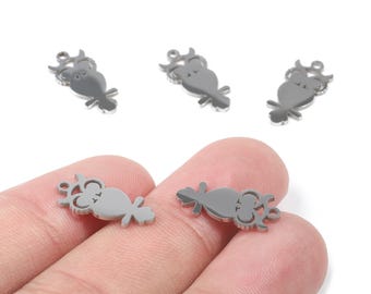 Stainless Steel Hoot Owl Charms - Hoot Owl Earrings and Pendant - Bracelet Pendant - Jewelry Supplies - 17.22x8.23x0.95mm - SS1076