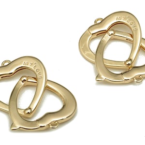 Brass Double Heart Pendant - Brass Two Heart Earring - Charm With Loop - For Necklace - 18K Real Gold Plating - 22.5x16.3x1.7mm - RGP5331