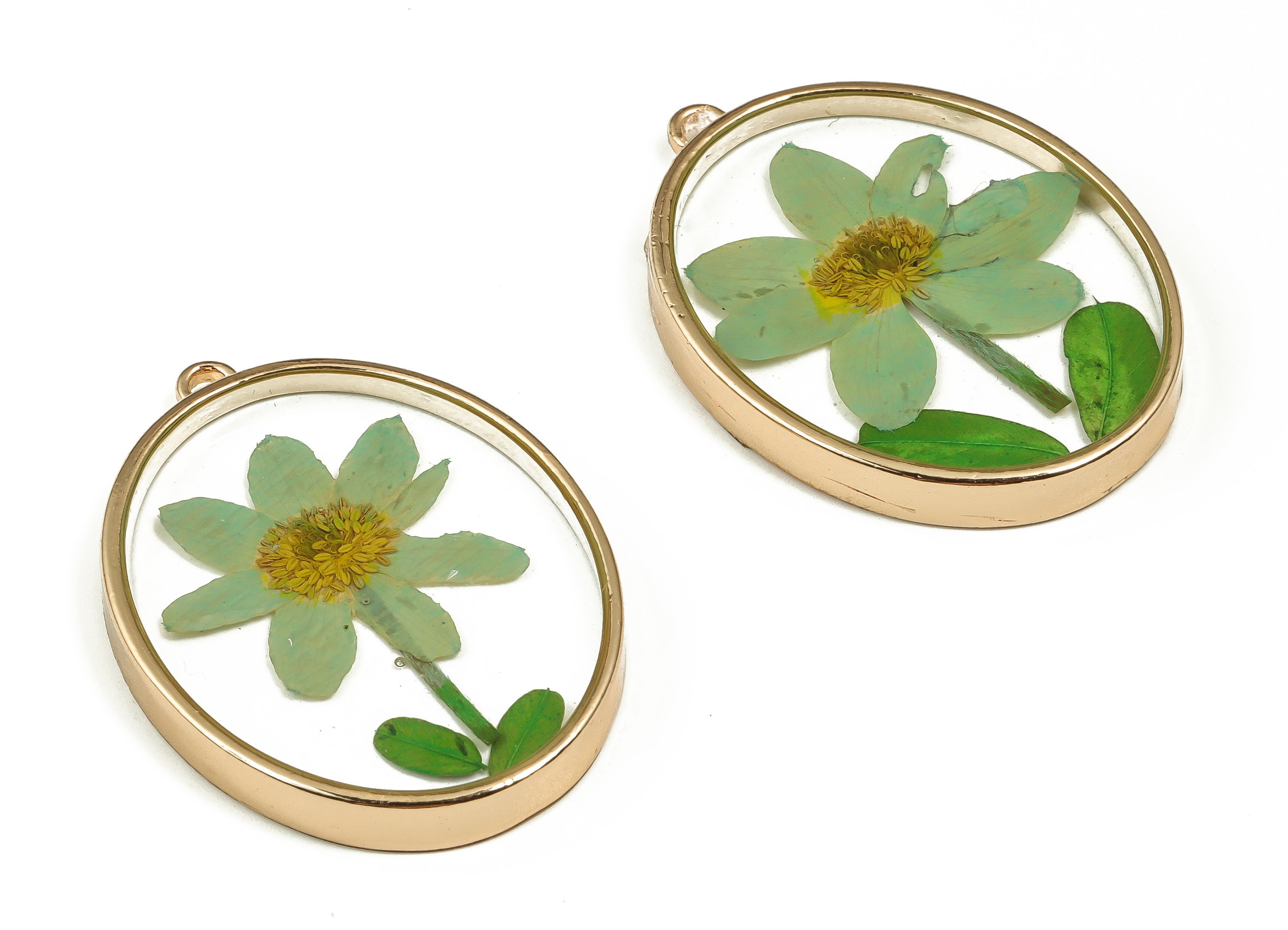 Epoxy Resin Oval Real Flower Earring Charms - Epoxy Resin