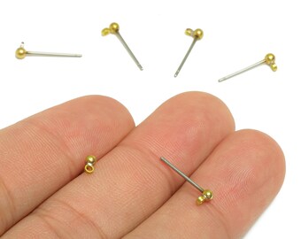 6pcs 2.5mm Ball Stud Earring With Loop - Ball Pad Stud - Brass Bead Earring Post- Raw Brass Ball Earring Loop - Jewelry Supplies - PP9620